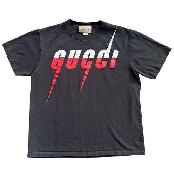 Gucci Graphic T Shirt Red White Lightning Bolt Black Made in Italy XS - Picture 1 of 9